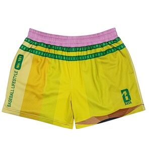 Baseball Lifestyle 101 Yellow Mesh Athletic Shorts Mens Pencil Adult L BL101